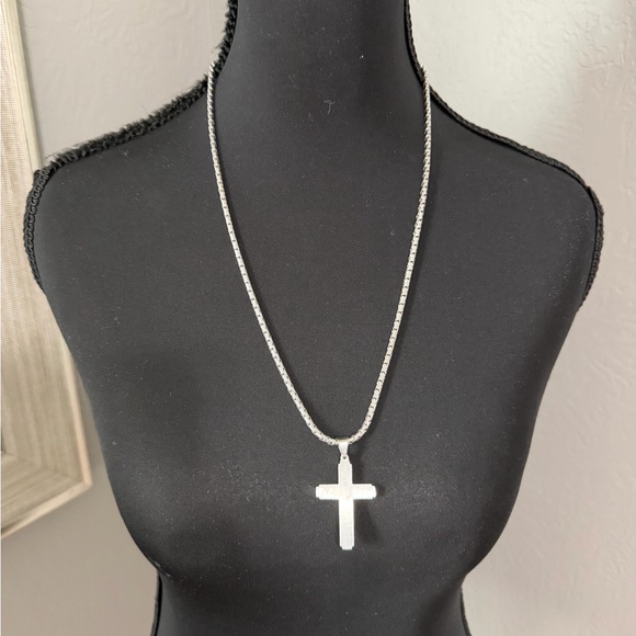 Zales Stainless Steel Necklace with Black Diamond Accent Cross Pendant - Picture 3 of 4